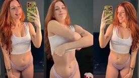 Catarina Paolino Ruiva do OnlyFans provando biquínis enquanto sensualiza